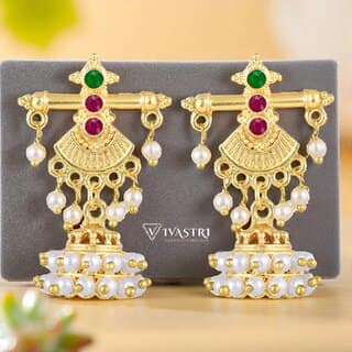 Vivastri Pearl Drops Gold Plated Alloy Drop Earrings for Women & Girls - VIVA2834ERG