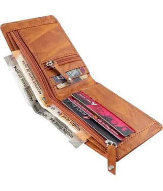 HRFSTAR 100% Leather Solid Men's Regular Wallet With 4 Slots For Card ( Tan , Pack of 1 )