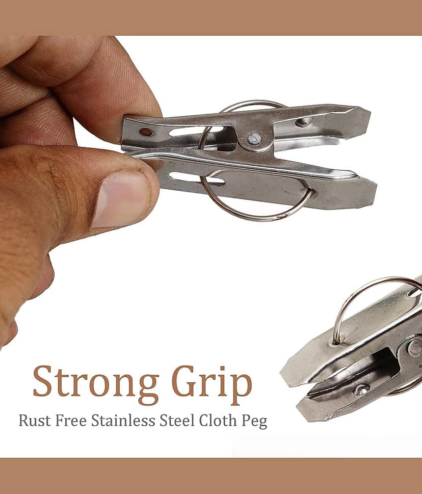 Fashion Bizz 24 Cloth Peg/ Drying Pins for Hanger/Rods/Ropes Stainless Steel Cloth Clips (Steel Pack of 24) view 2