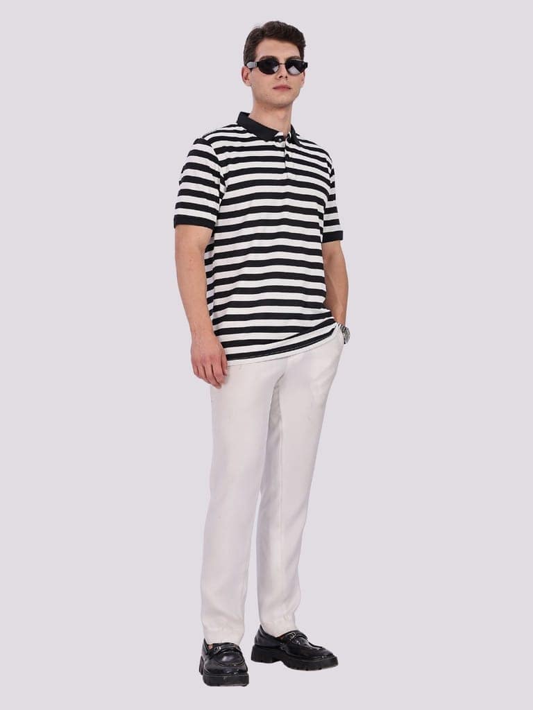 Puff Cotton Black & White Striped Polo view 4