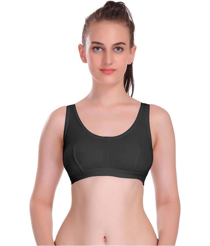 Eve's Beauty Black Cotton Blend Solid Sports Bra view 2