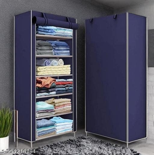 VMV-STORE 6 Shelves Shoe Rack Plastic Zip Door Cover Blue 6 Layer