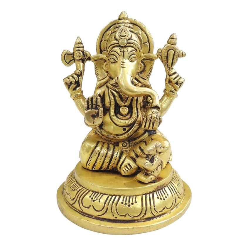 Brass Ganesh Statue � Lord Ganesha Brass Religious Showpiece, Height : 4.5 Inch (BSMAS1897 G) view 2