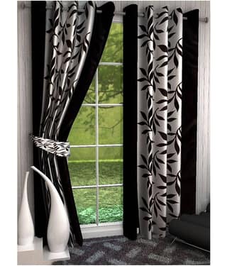 Panipat Textile Hub Floral Semi-Transparent Eyelet Door Curtain 7 ft Pack of 2 -Multi Color
