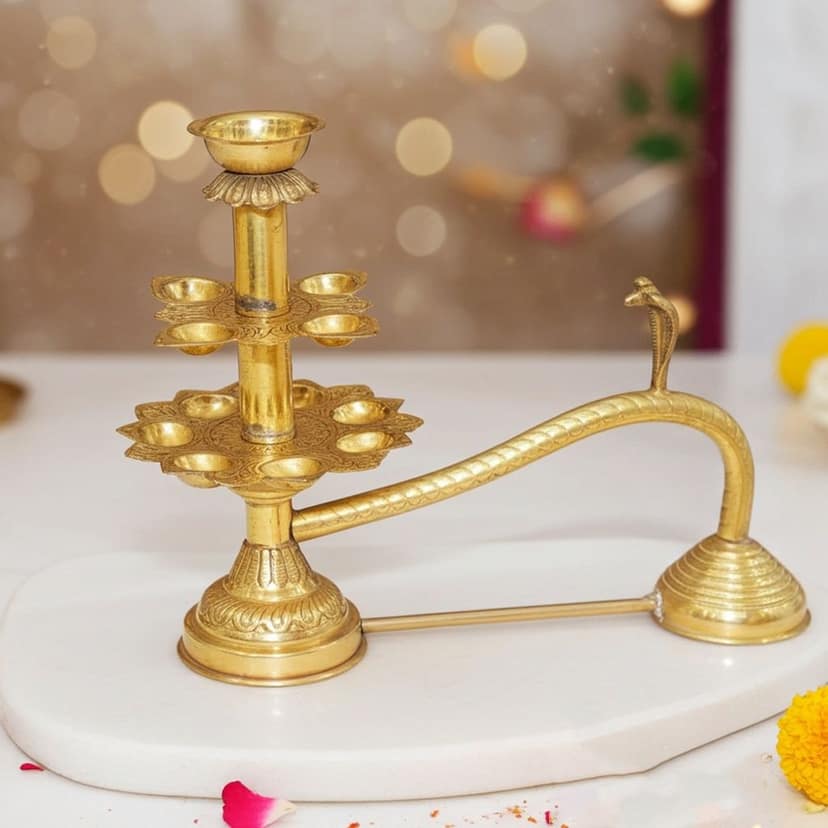 Brass 11 Wicks Ganga Arti - Brass Puja Items, Height : 12 Inch (FMAS721 F)