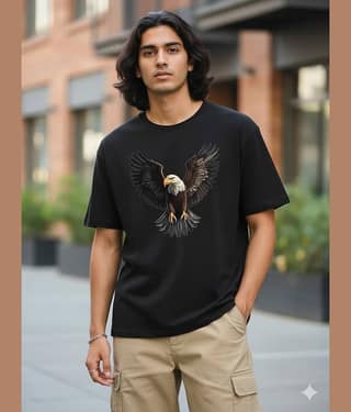 ELBATROSS Men Cotton Blend Oversized Fit Printed T-Shirt ( Black )