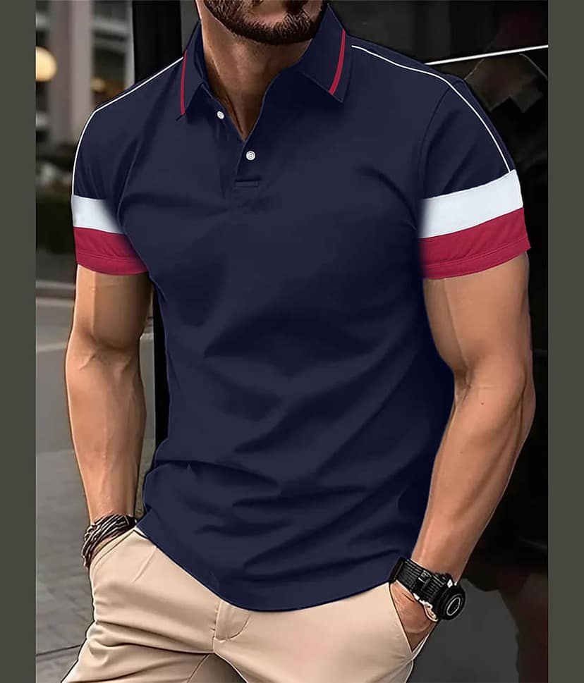 Leotude Men Cotton Blend Regular Fit Colorblock Polo T Shirt ( Navy )