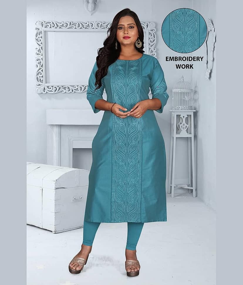 Hetsa Women Chanderi Embroidered A-line Kurti ( Multicolor ) view 2
