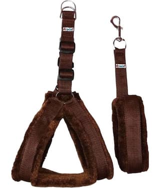 Petshop7 Nylon Brown fur 1.25 Inch Large Dog Harness & Leash (adjustable Chest Size : 29 -35inch)