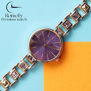 New arrival Bracelet Stylish Design Purple Diamond Belt Rose Gold Classic Watch Analog Watch For Girls