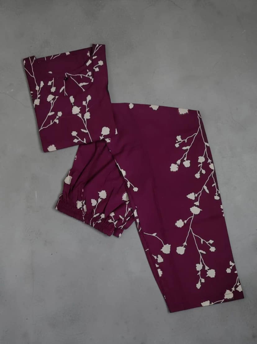 Mangalagiri Cotton Kurti and Pant Set in Mauve Purple, Screen Print view 5