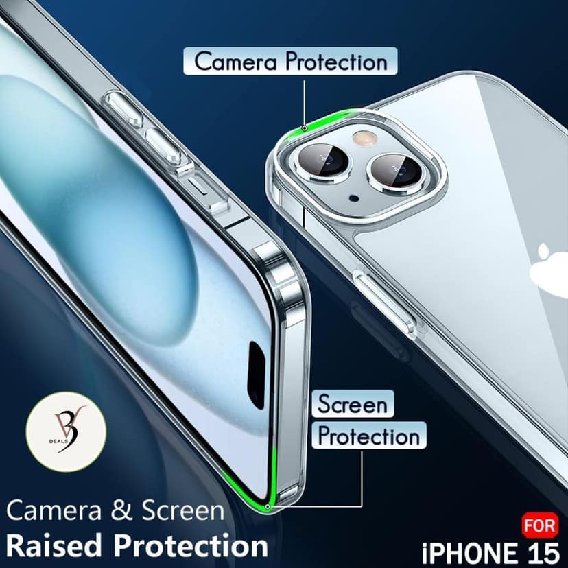 V3Deals Crystal Clear Hard Transparent Case Compatible with iPhone 15 | Slim Shockproof Protective Back Cover | Raised Camera Lens Guard | Scratch Resistant Hard Shell (iPhone 15) view 3