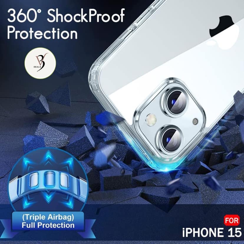 V3Deals Crystal Clear Hard Transparent Case Compatible with iPhone 15 | Slim Shockproof Protective Back Cover | Raised Camera Lens Guard | Scratch Resistant Hard Shell (iPhone 15) view 4