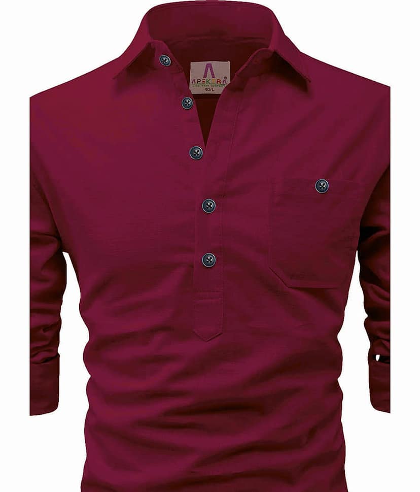 Apektra Peach Cotton Men's Shirt Style Kurta ( Pack of 1 ) view 2