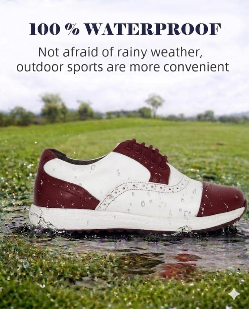 HITCARO® Men's Genuine Leather Lace-up Professional 100% Waterproof Premium Gold Golf Shoes PR-5407 view 6