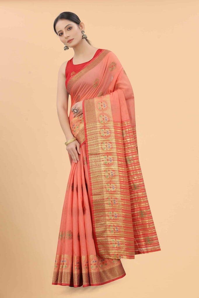 Women's Pure Cotton Woven Saree With Unstiched Blouse Piece view 3