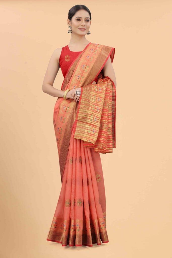 Women's Pure Cotton Woven Saree With Unstiched Blouse Piece view 4