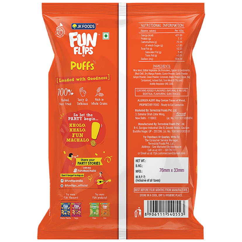 Fun Flips Puffs - Masala, Baked & Crunchy, Healthy Snacks, 75 G view 2