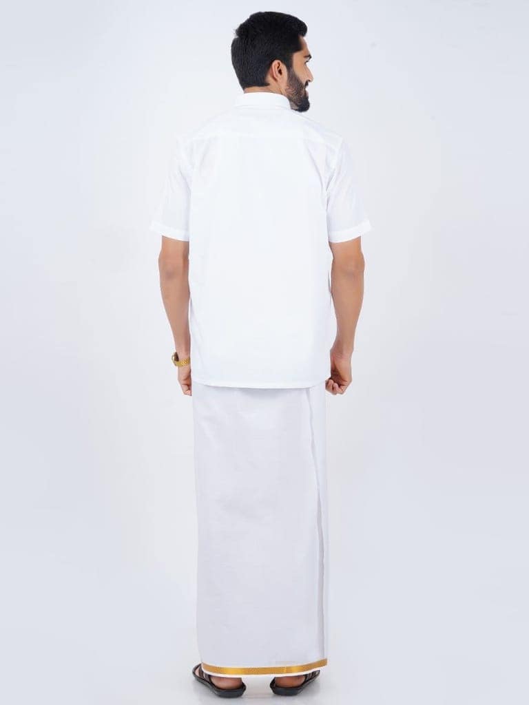 Mens Formal White Shirt with 1/2'' Gold Jari Dhoti Combo view 7