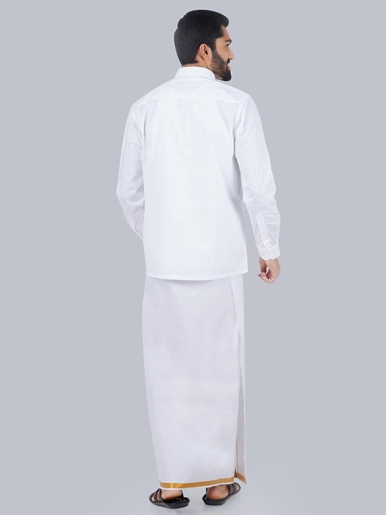 Mens Formal White Shirt with 1/2'' Gold Jari Dhoti Combo view 8