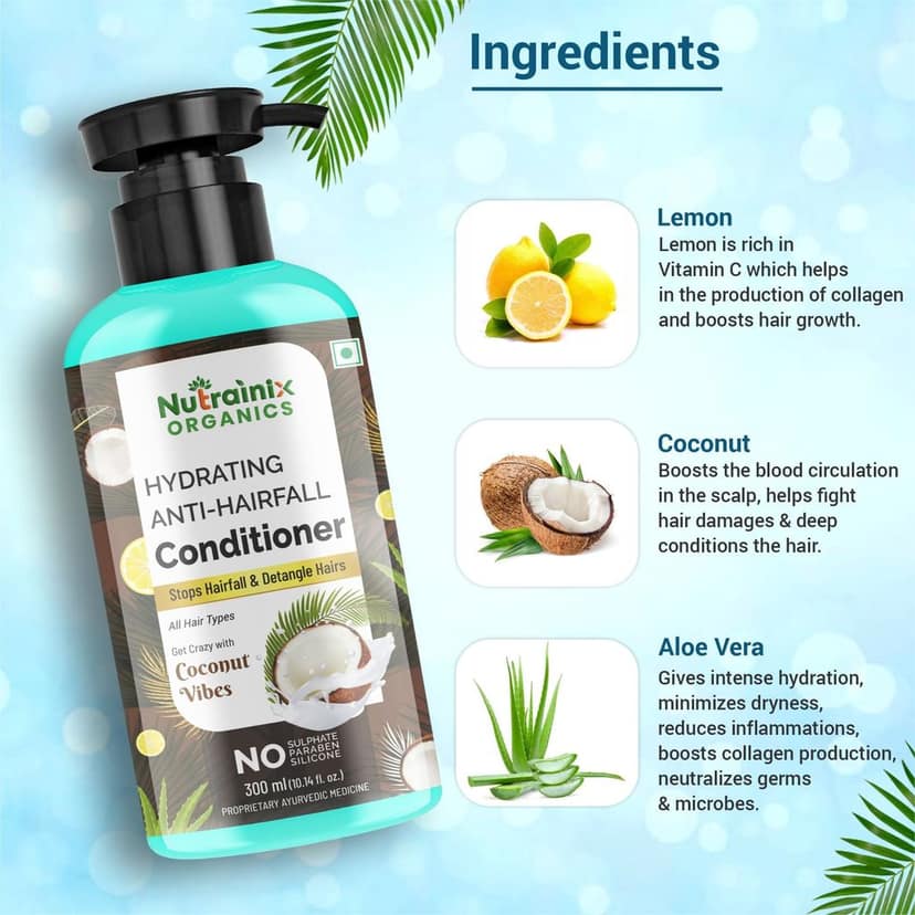 Nutrainix Organics Hydrating Anti-Hairfall Conditioner, Hairfall Defense + Nutrient-Rich Hydration for Frizzy, Damaged Hair - 300ml view 5