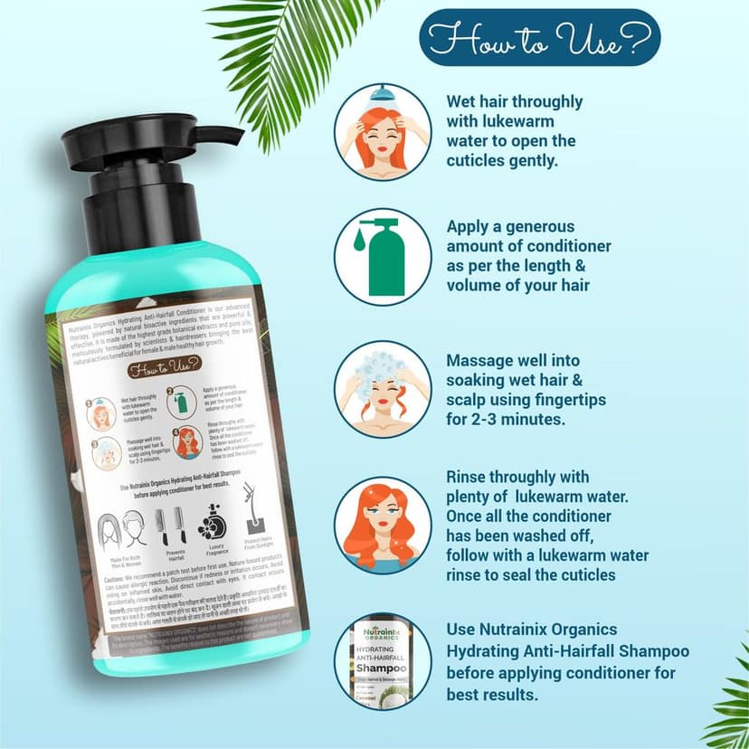 Nutrainix Organics Hydrating Anti-Hairfall Conditioner, Hairfall Defense + Nutrient-Rich Hydration for Frizzy, Damaged Hair - 300ml view 6