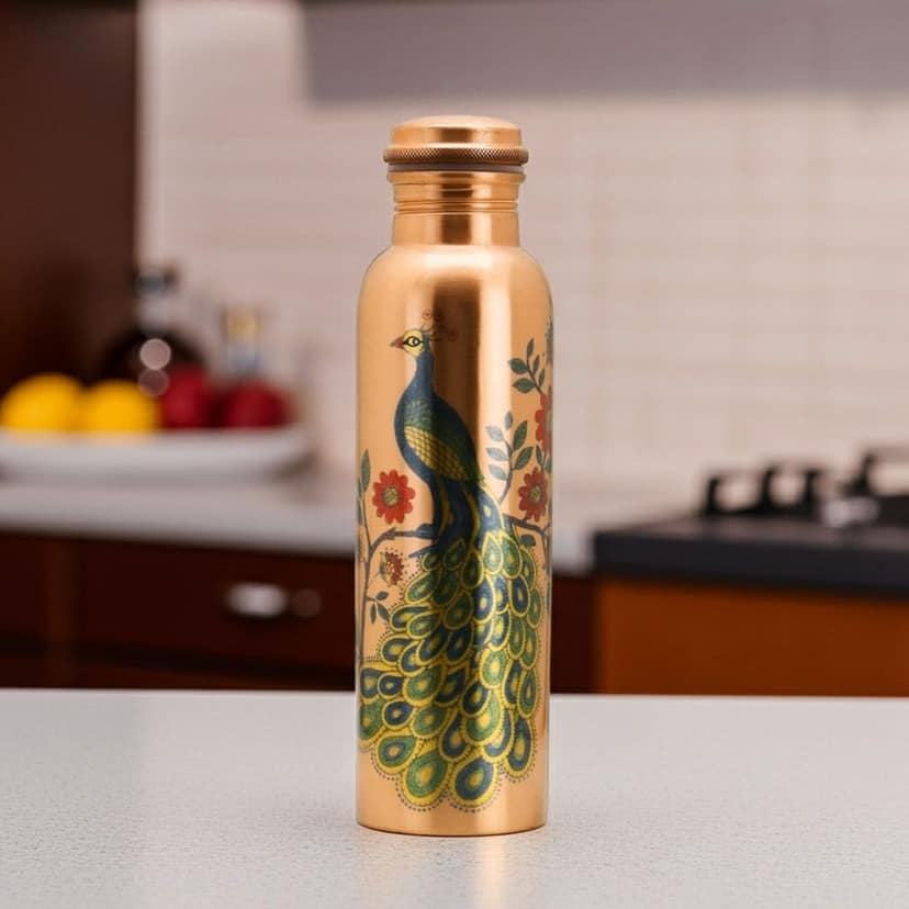 Copper Drinking Water Bottle � Ayurvedic Health Bottle for Daily Use, Height : 10.3 Inch (BCMAS079 P) view 2