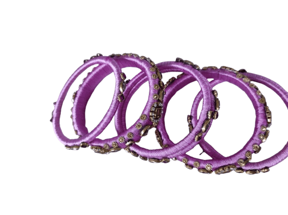 Set of 6 Bangles with Rhinestone Accents - Pink
