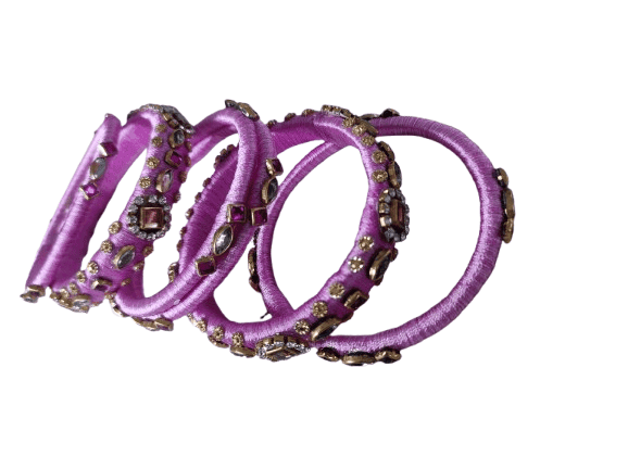 Set of 6 Bangles with Rhinestone Accents - Pink view 2