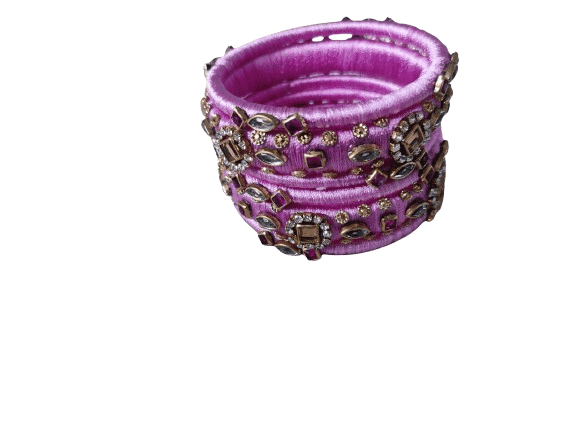 Set of 6 Bangles with Rhinestone Accents - Pink view 3
