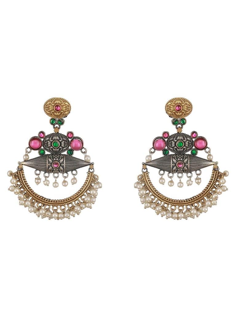 Dual Toned Red Stones Studded & Pearl Beaded Handcrafted Designer Light Weight Chandbali Dangler earrings view 7