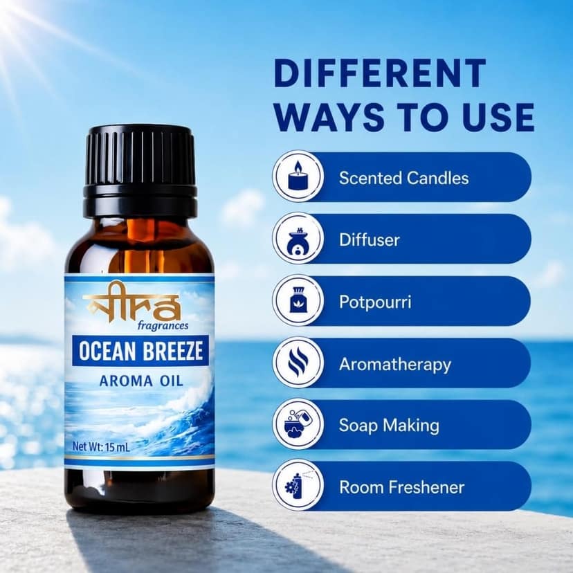 Nira Fragrances Oil | 15 ml | Ocean Breeze Aroma Oil for Home Fragrance | Best for Aromatherapy | Helps in Meditation | Used in Diffuser, Candles, Air Fresheners view 3