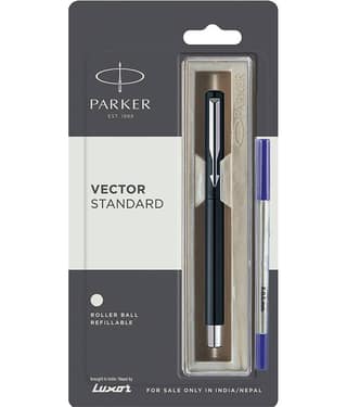 Parker Vector Standard Chrome Trim Black Body Color Roller Ball Pen (Black)