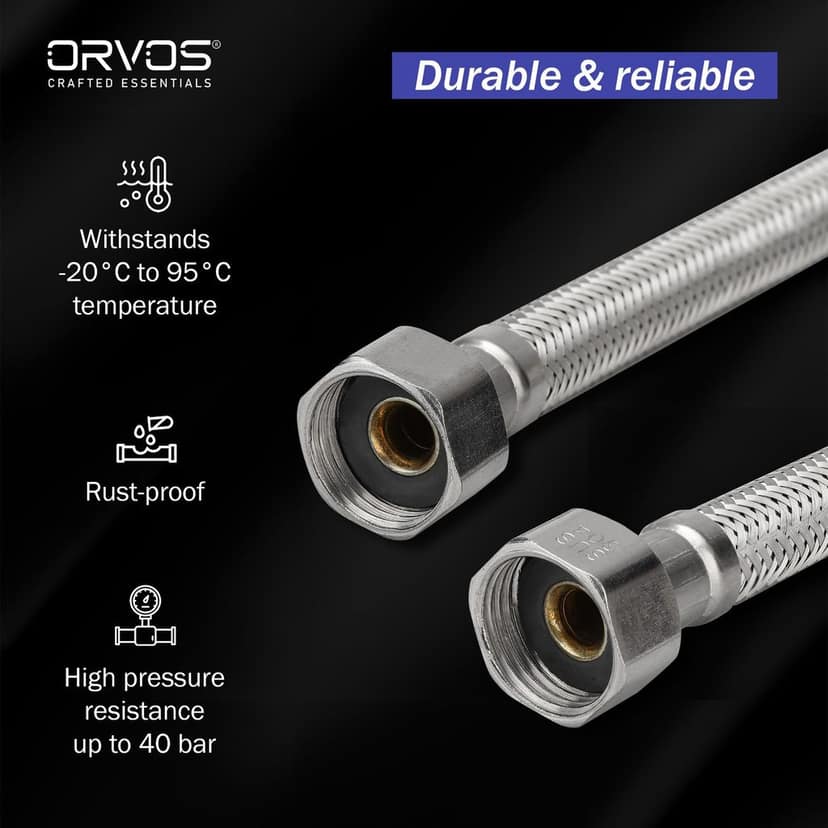 Orvos Connection Pipe, Premium 304 Stainless Steel, 30 inches, for hot & cold supply to geysers, sinks, basins and flush tanks, Set of 2 view 2
