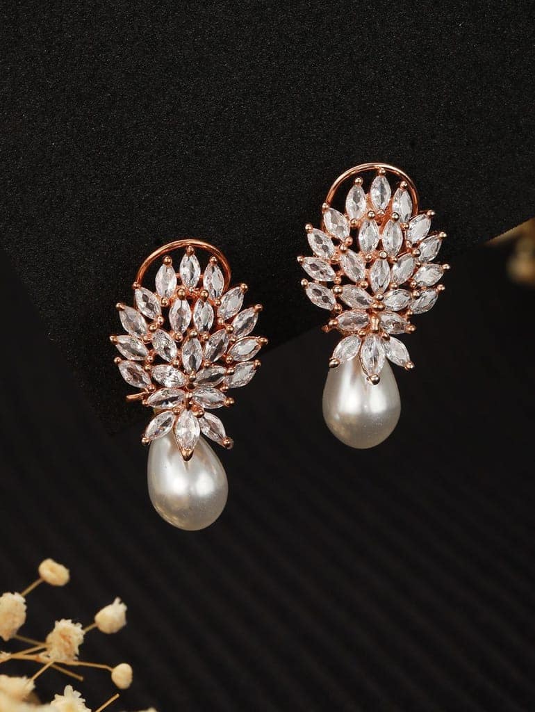 Luxurious Diamond Pearl Drop Earring High Quality White Pearl AD studded view 2