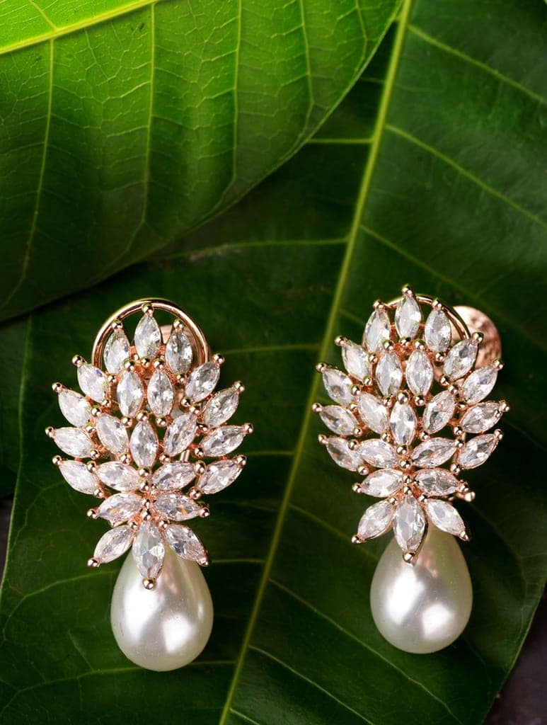 Luxurious Diamond Pearl Drop Earring High Quality White Pearl AD studded view 3