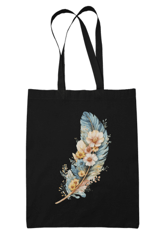 Prakrut India Cotton Canvas Tote Bag with Zipper & Inner Pocket, Floral Feather Artwork Print