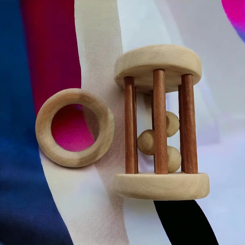 Neem Wooden Tumbler & Ring Teether for Babies of Age 0-3 Years view 2