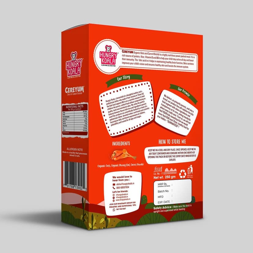 HUNGRY KOALA Cereal Made With Natural Ingridients Oats Carrot Sprouted Moong & Dates For Kids To Grow Healthy No Preservative Or Additives Or Maida 200 Grams Pack of 2 view 7