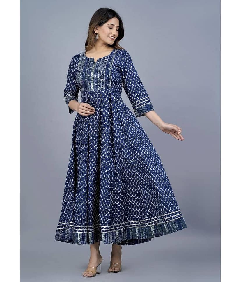 Mishree Collection - Blue Cotton Women's Anarkali Kurti ( Pack of 1 )
