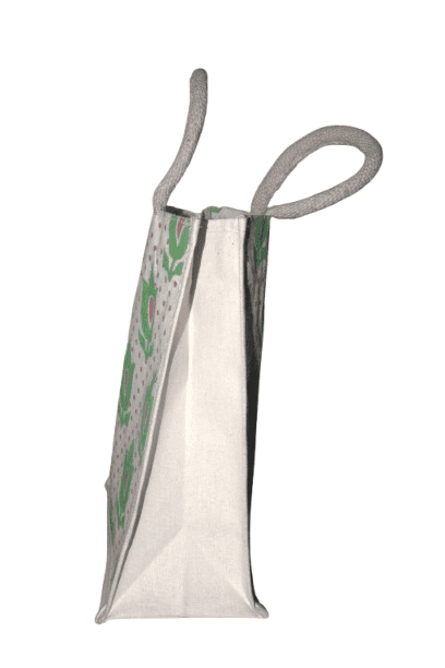 Eco-Friendly Jute Tote Bag with Green Tulip & Polka Dot Print view 4