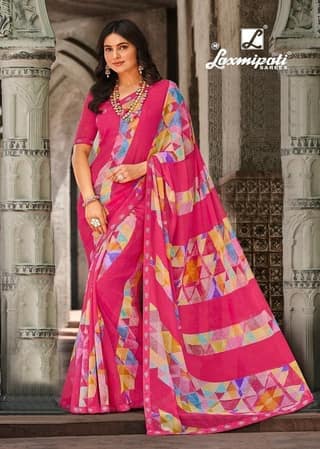 Multicolor Color Georgette Printed Saree With Fancy Border And Fancy Blouse Piece