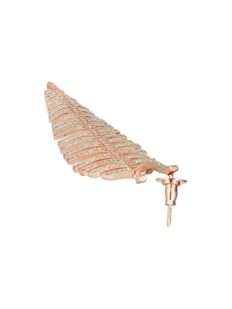 Rose Gold Toned White Zircon studded Statement Feather Dangling Earrings view 7