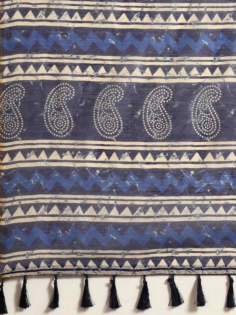 Women's Pure Cotton block print saree with unstiched blouse piece view 5