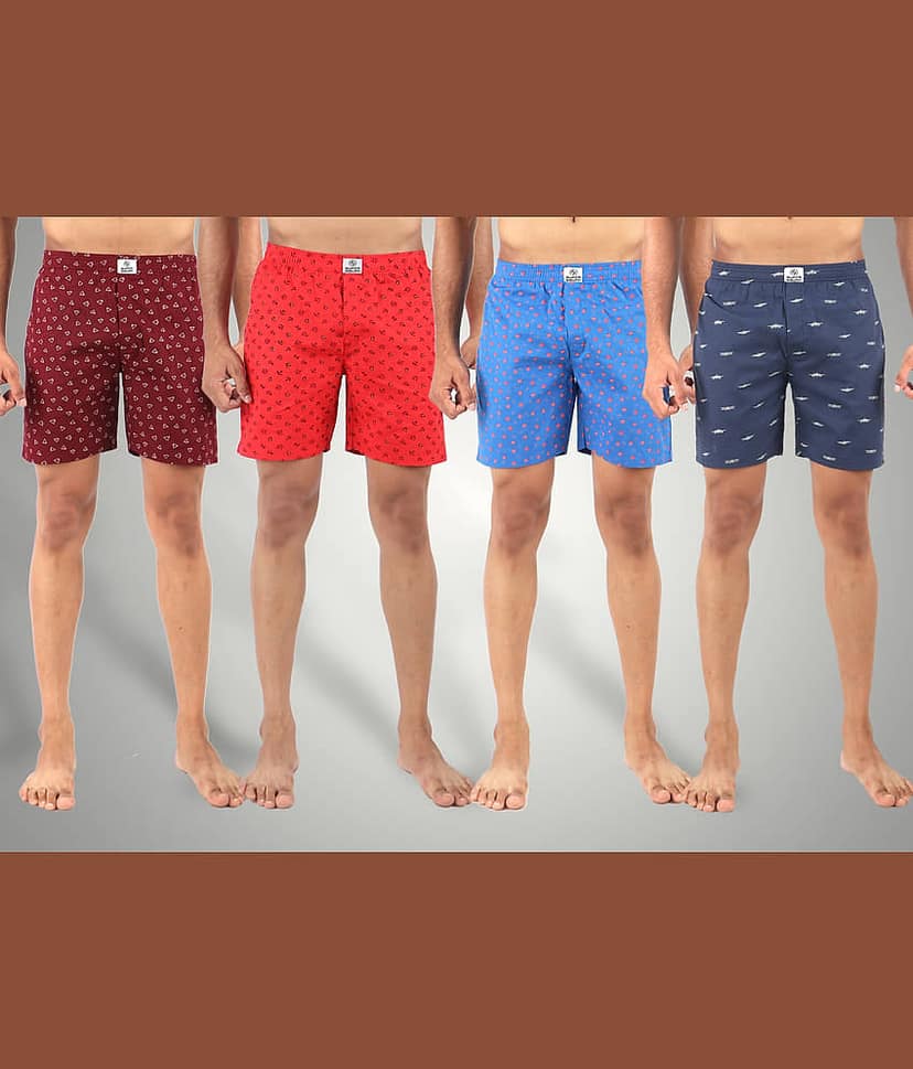 Supersquad Pack of 4 Cotton Boxers For Men's ( Assorted 10 )