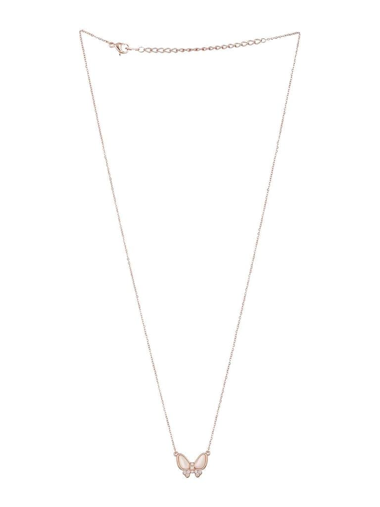 Anti-Tarnish Rose Gold Toned AD Studded Minimal Butterfly Pendant Necklace & Chain view 4