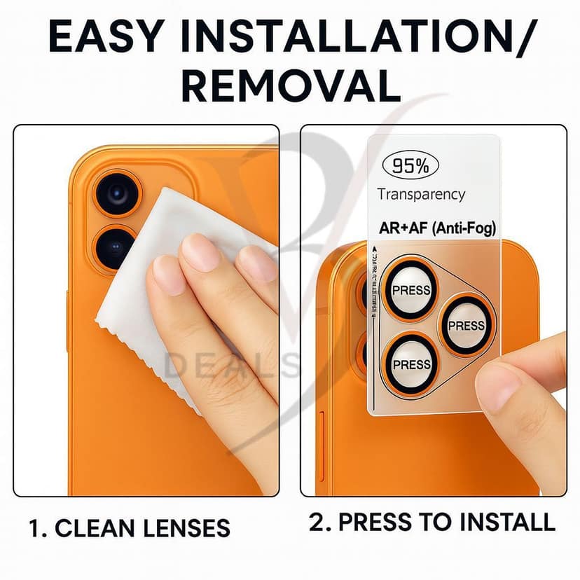 V3Deals Premium Camera Lens Protector for iPhone 17 Pro/17 Pro Max, 9H Hardness, Anti-Fog Glass with Aluminum Alloy Ring, 95% Transparency, Easy Installation (Orange) view 3