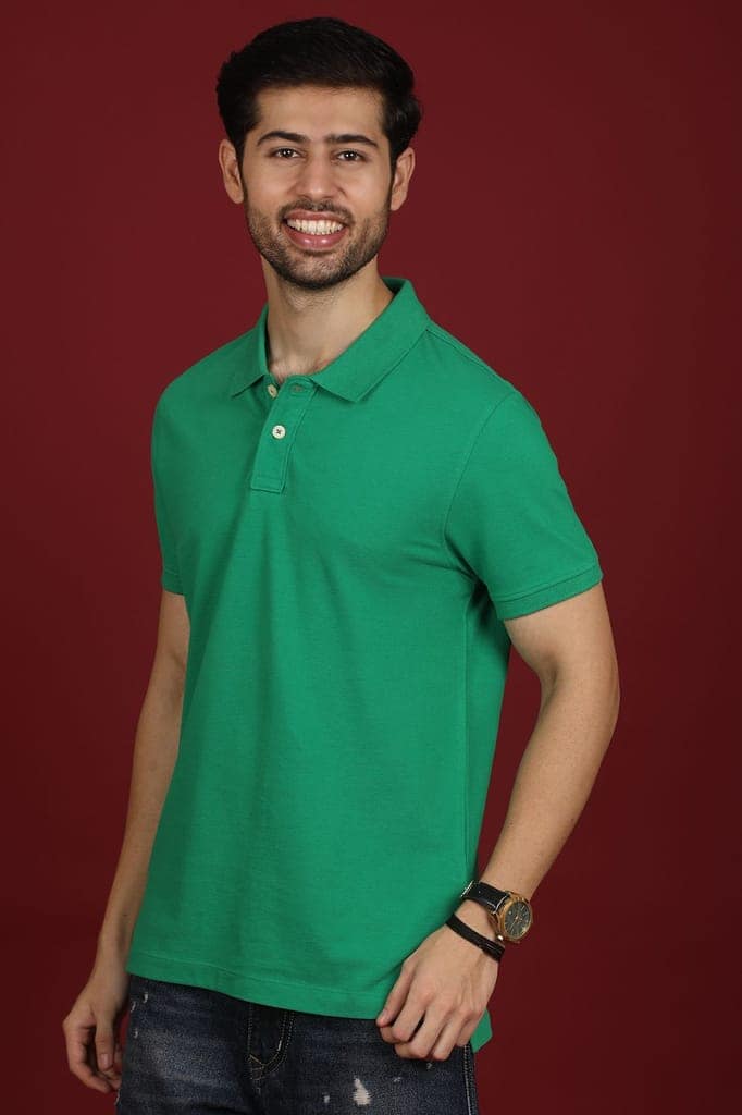 Men's Green Enzyme Finish Solid Polo T-Shirt view 3