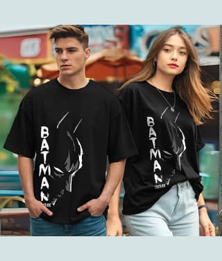 Leotude Black Blended Oversized Fit Couple T-Shirt