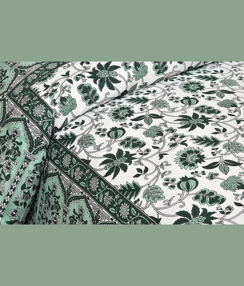 CLOTHORO Cotton 1 Double King Bedsheet with 2 Pillow Covers ( Green ) view 2